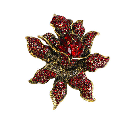 Van Hoef Red Floral Gemstone Brooch