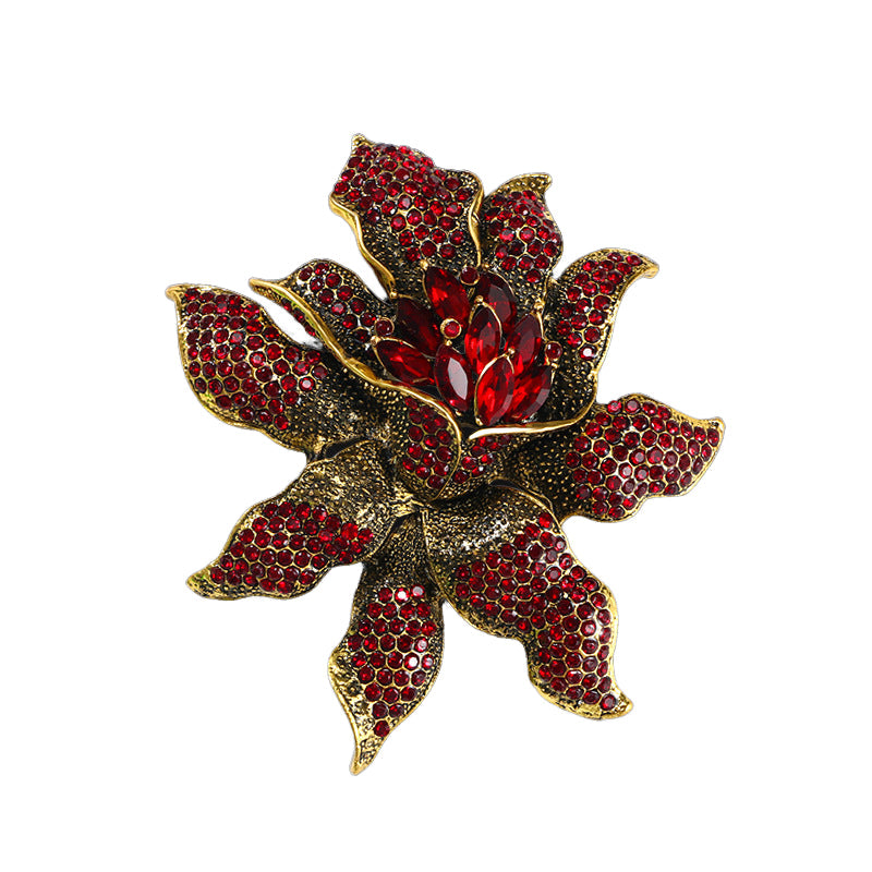 Van Hoef Red Floral Gemstone Brooch