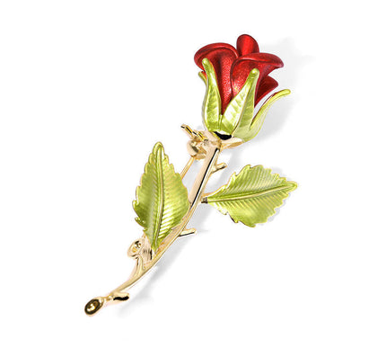 Van Hoef red rose brooch pin for women