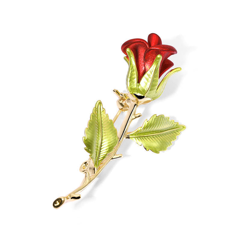 Van Hoef red rose brooch pin for women