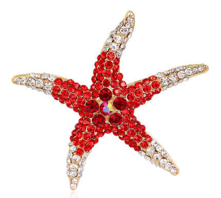 Van Hoef red starfish brooch with diamonds and crystals