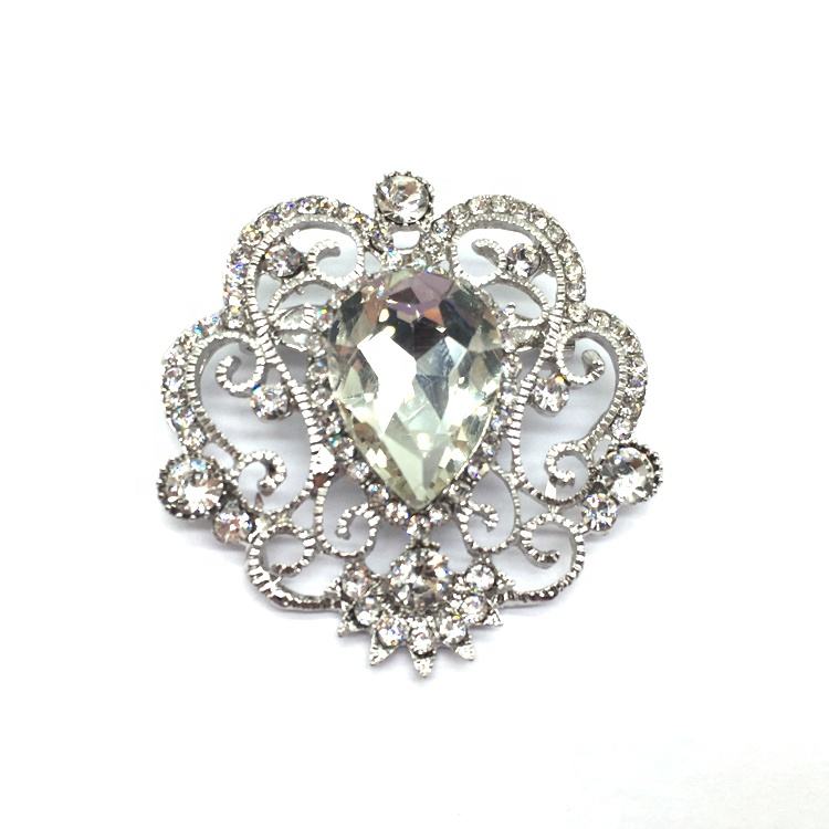 Van Hoef Silver Rhinestone Brooch with Pear-Shaped Stone