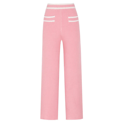Van Hoef Soft Pink Tweed Knit Cardigan and Wide Leg Pants Set