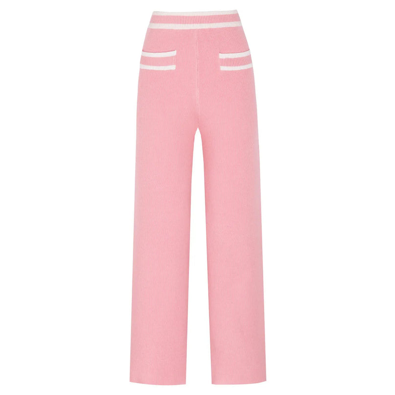Van Hoef Soft Pink Tweed Knit Cardigan and Wide Leg Pants Set