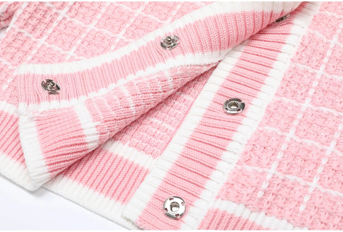 Van Hoef Soft Pink Tweed-Knit Cardigan and Wide-Leg Pants Set