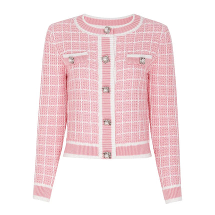 Van Hoef Soft Pink Tweed Knit Cardigan and Wide Leg Pants Set