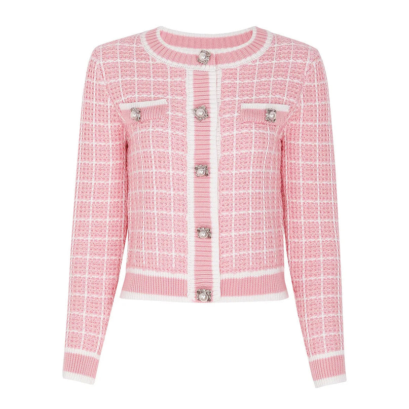 Van Hoef Soft Pink Tweed Knit Cardigan and Wide Leg Pants Set
