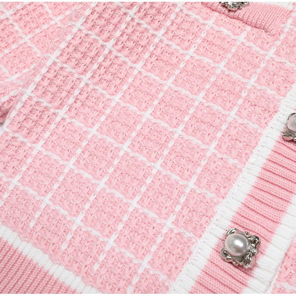 Van Hoef Soft Pink Tweed Knit Cardigan and Wide Leg Pants Set