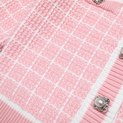 Van Hoef Soft Pink Tweed Knit Cardigan and Wide Leg Pants Set
