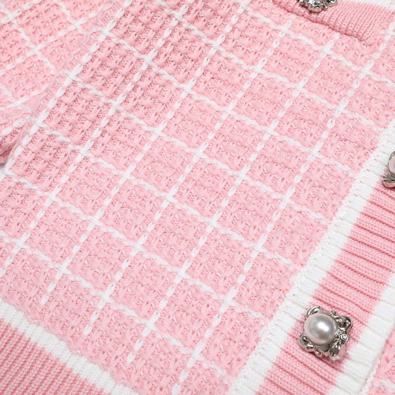 Van Hoef Soft Pink Tweed Knit Cardigan and Wide Leg Pants Set