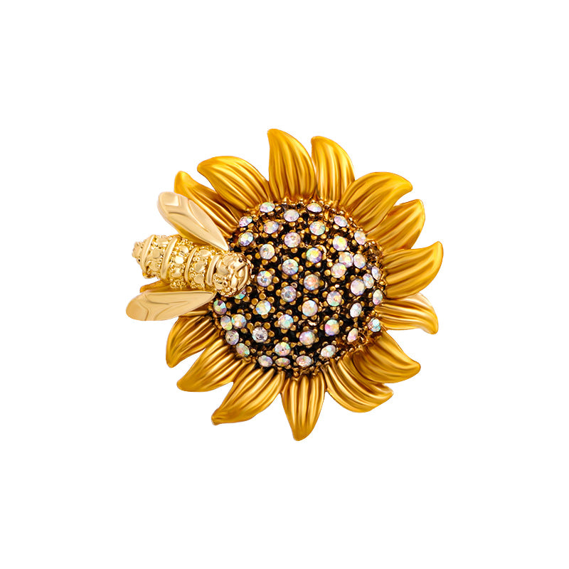 Van Hoef sunflower brooch gold petals crystals bee motif elegance charm