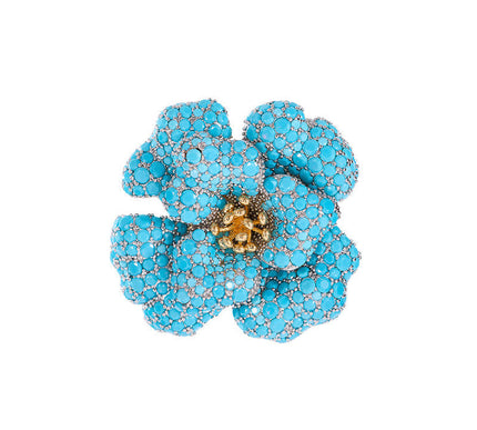 Van Hoef Turquoise Floral Brooch with Shimmering Stones