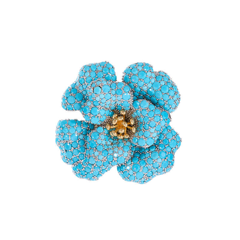 Van Hoef Turquoise Floral Brooch with Shimmering Stones