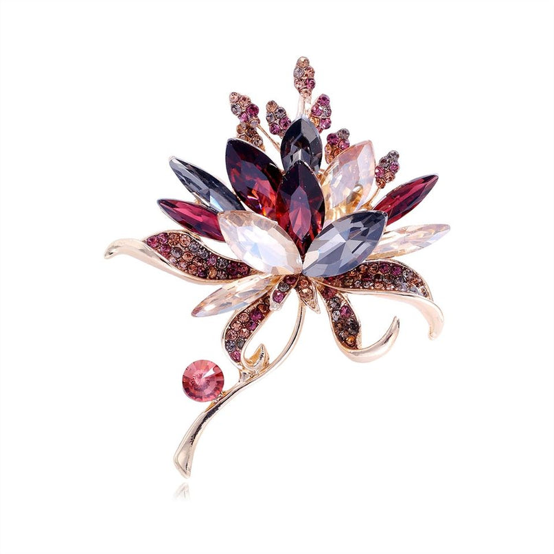 Van Hoef vintage rhinestone flower brooch pin Red