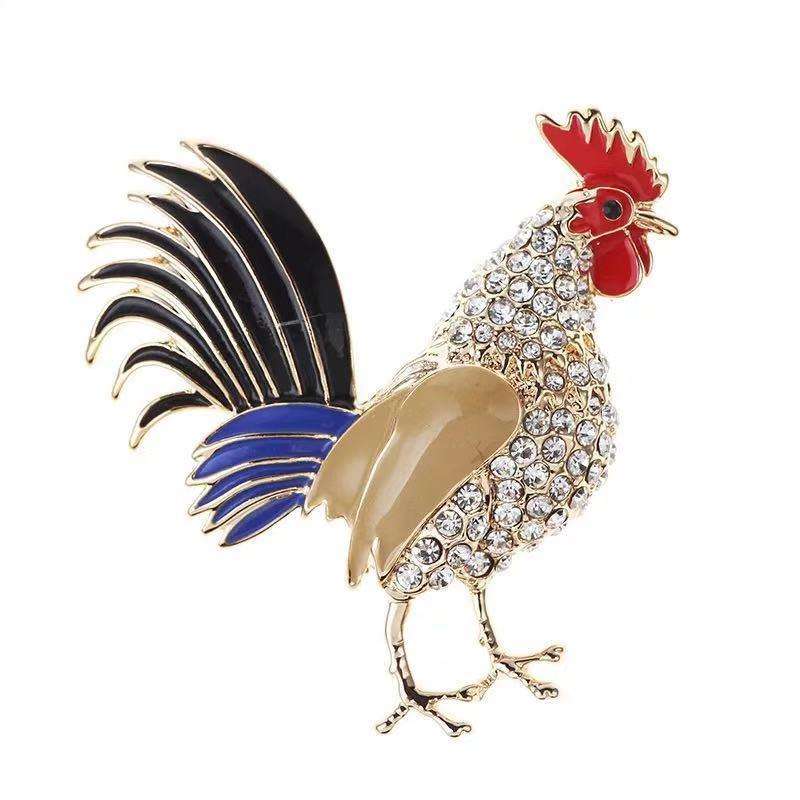 Van Hoef vintage style brooch Gold Rooster Rhinestone Brooch