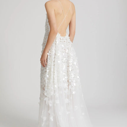 Van Hoef White Floral Backless Dress for Special Occasions