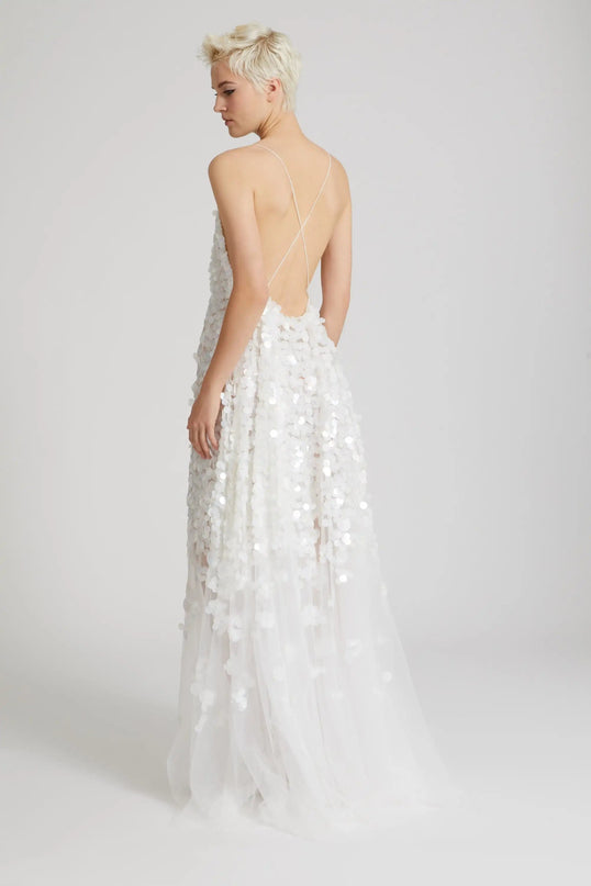 Van Hoef White Floral Backless Dress for Special Occasions