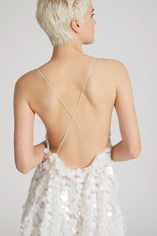 Van Hoef White Floral Backless Dress for Special Occasions