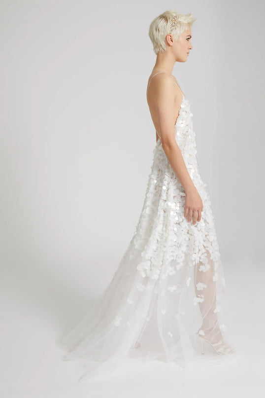 Van Hoef White Floral Backless Dress for Special Occasions
