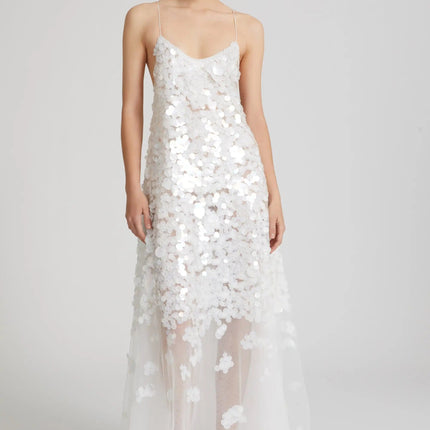 Van Hoef White Floral Backless Dress for Special Occasions