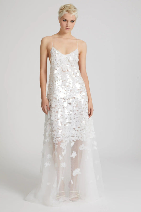 Van Hoef White Floral Backless Dress for Special Occasions