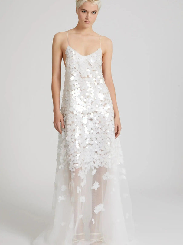 Van Hoef White Floral Backless Dress for Special Occasions
