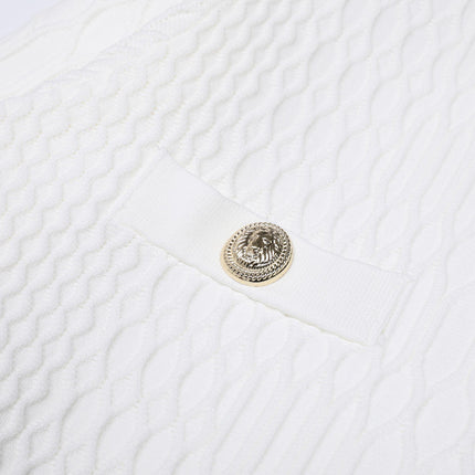 Van Hoef white knit jacket with gold-tone zipper and pocket accents