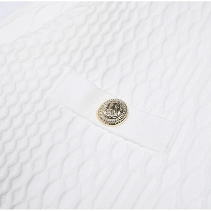 Van Hoef white knit jacket with gold zipper and pocket accents