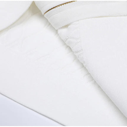 Van Hoef white textured knit jacket with gold zipper and pocket accents