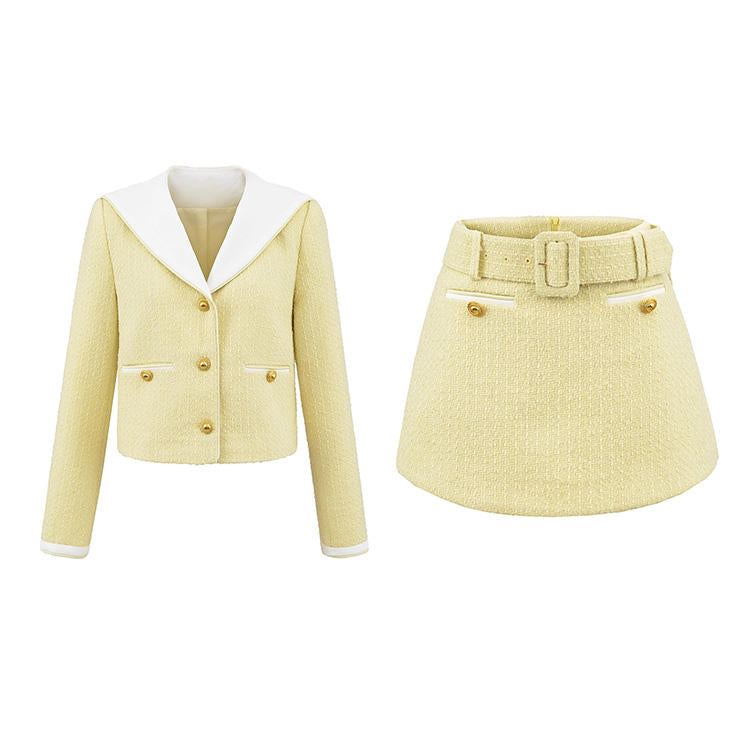Van Hoef Yellow Tweed Jacket and Skirt Set