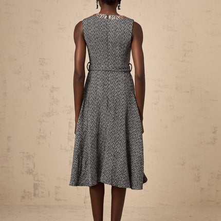 Vanessa Grey Crystal Chain Flare Waist Midi Dress
