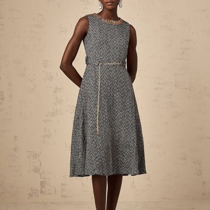 Vanessa Grey Crystal Chain Link Midi Dress