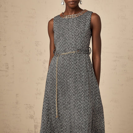Vanessa Grey Crystal Chain-Link Waist Midi Dress