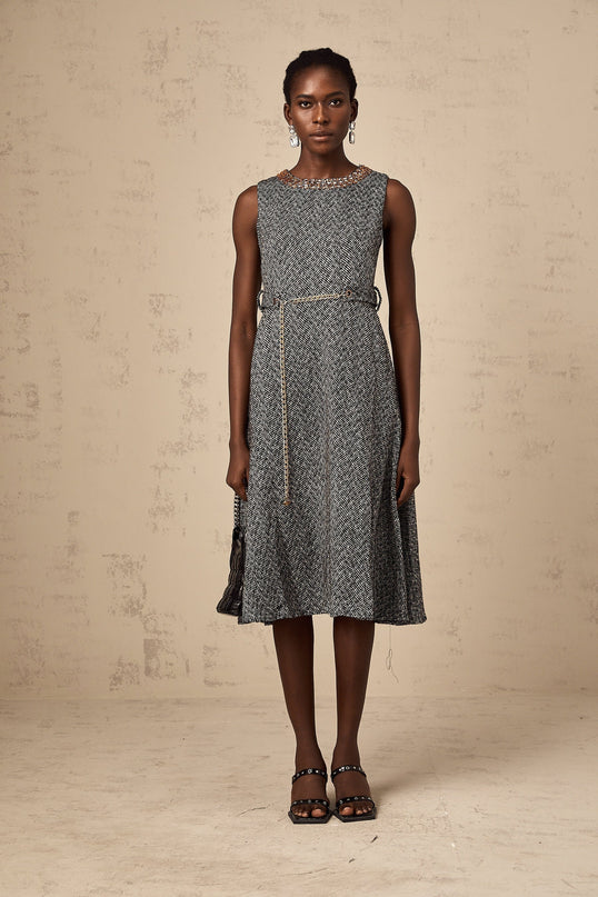 Vanessa Grey Crystal-Embellished Midi Dress