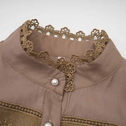 Vanessa Mini Dress in Olive Green with Lace Detailing and Mock Neck