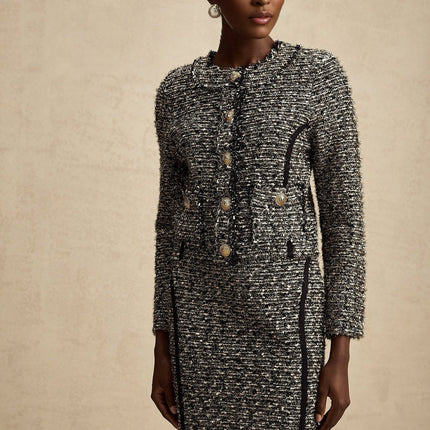 Vanessa Silver Jacket Skirt Set Striped Ensemble