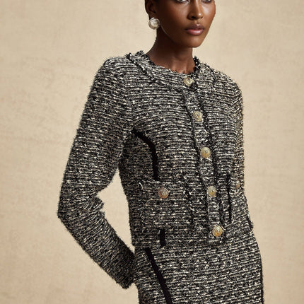 Vanessa Silver Jacket Skirt Set Striped Ensemble