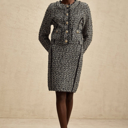 Vanessa Silver Jacket Skirt Set Striped Set