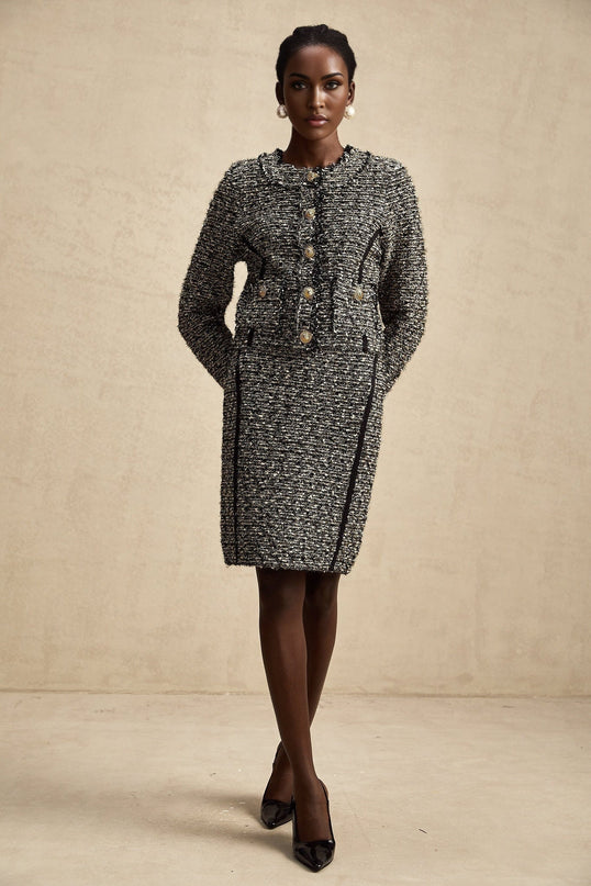 Vanessa Silver Jacket Skirt Set Striped Set
