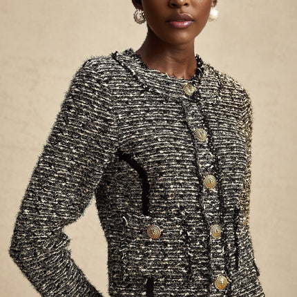 Vanessa Silver Jacket Skirt Striped Set