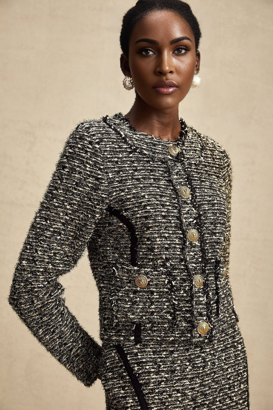 Vanessa Silver Jacket Skirt Striped Set