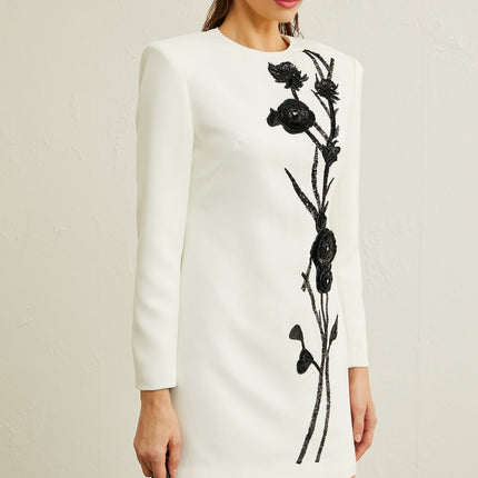 Vanessa white fauxflower embellished mini dress