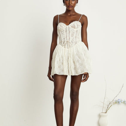 Vanessa White Lace Corset Pleated Mini Dress