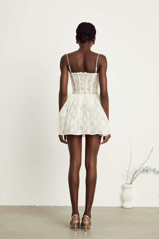 Vanessa White Lace Corset Pleated Mini Dress