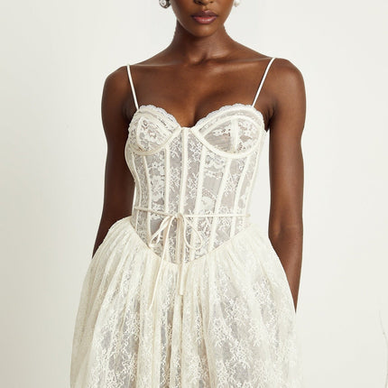 Vanessa White Lace Corset Pleated Mini Dress