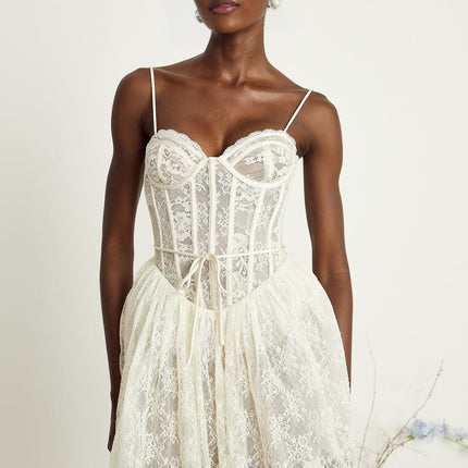 Vanessa White Lace Corset Pleated Mini Dress