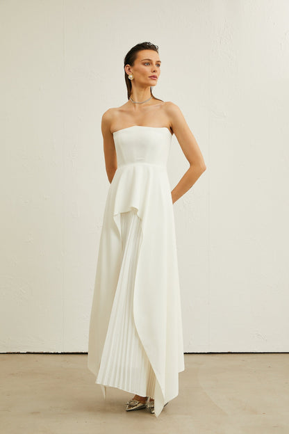 Vanessa white pleated offshoulder maxi dress