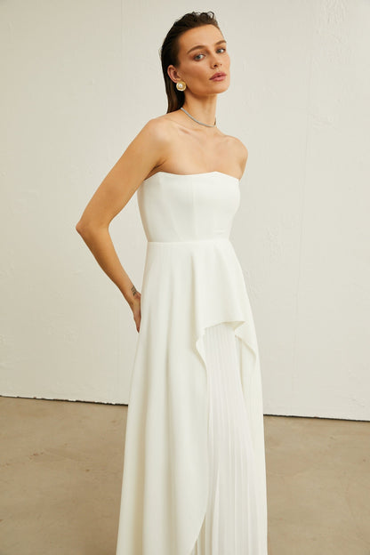 Vanessa white pleated offshoulder maxi dress