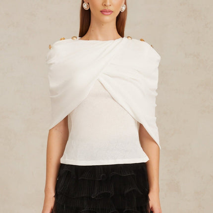 Vappu White Color Block Ruched Co-ord Set