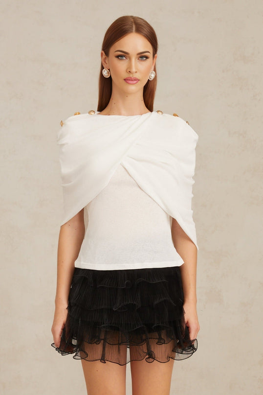 Vappu White Color Block Ruched Co-ord Set
